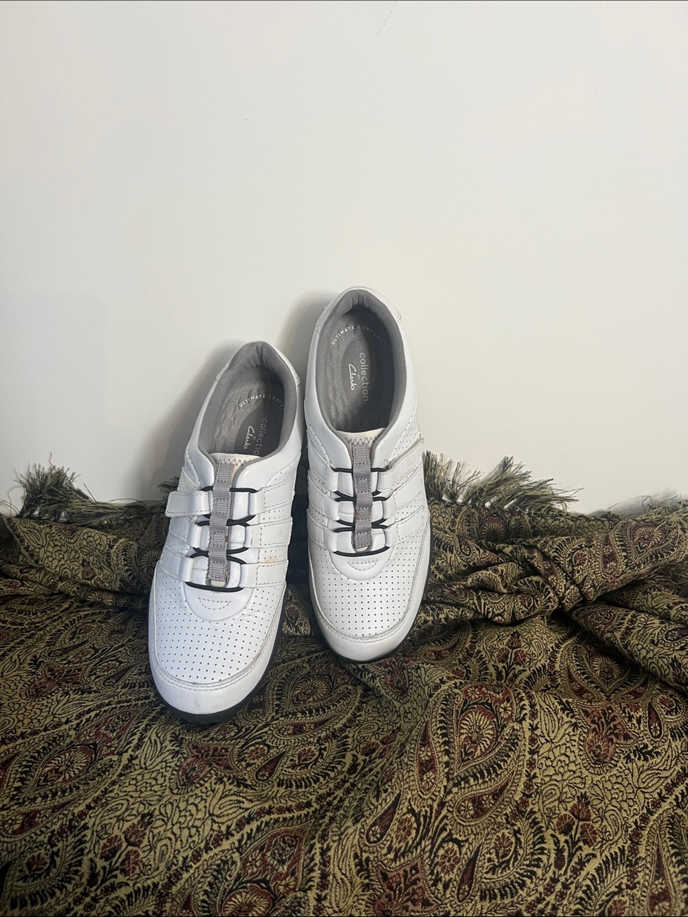 Clarks White Perforated Leather Walk Sneakers